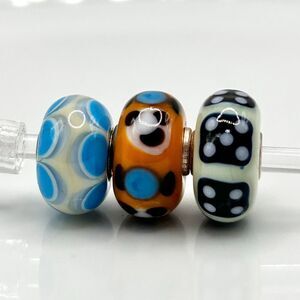 TROLLBEADS Lot of 3 Opaque Uniques | Orange Blue Cream Brown LAA 925S Rare Dice
